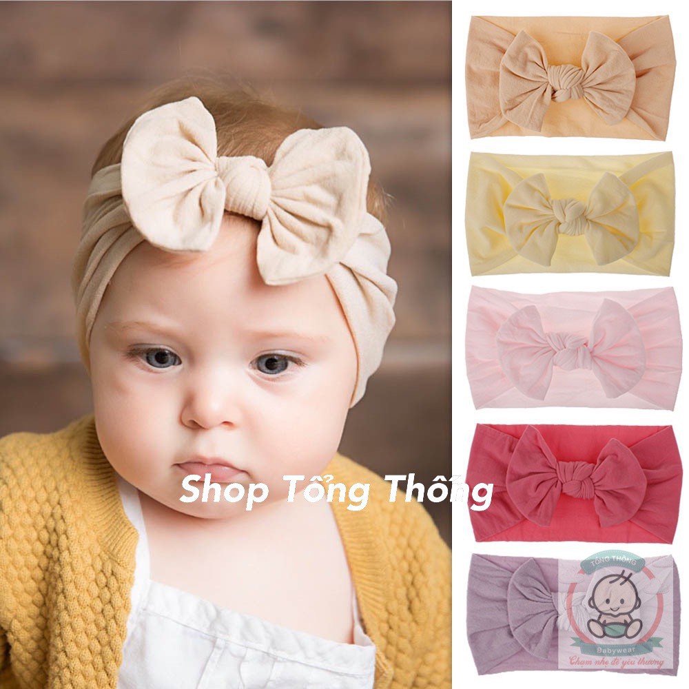 Băng đô Turban thắt nơ cotton đàn hồi tốt mềm mịn nhiều màu sắc đáng yêu cho bé gái từ 0 đến 4 tuổi