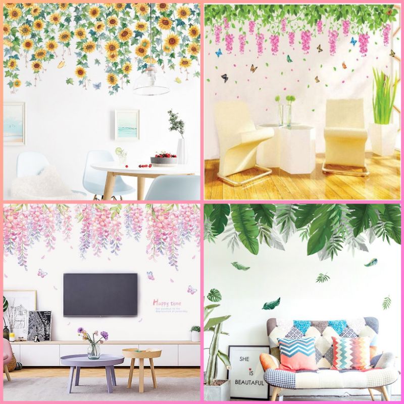 Decal dán tường tán hoa lá trang trí phòng khách