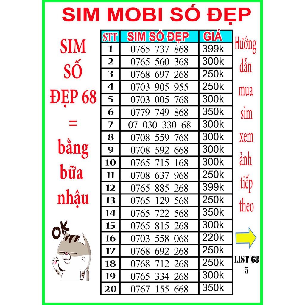 SIM MOBI SỐ ĐẸP 💖 ĐUÔI 68 LỘC PHÁT 💖LIST5