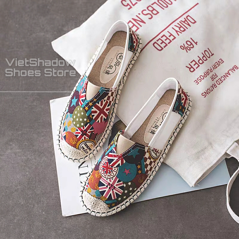 Slip on nữ - Giày lười vải nữ họa tiết cờ Anh Quốc - Chất liệu vải bố, 2 màu xanh và đỏ - Mã SP B30
