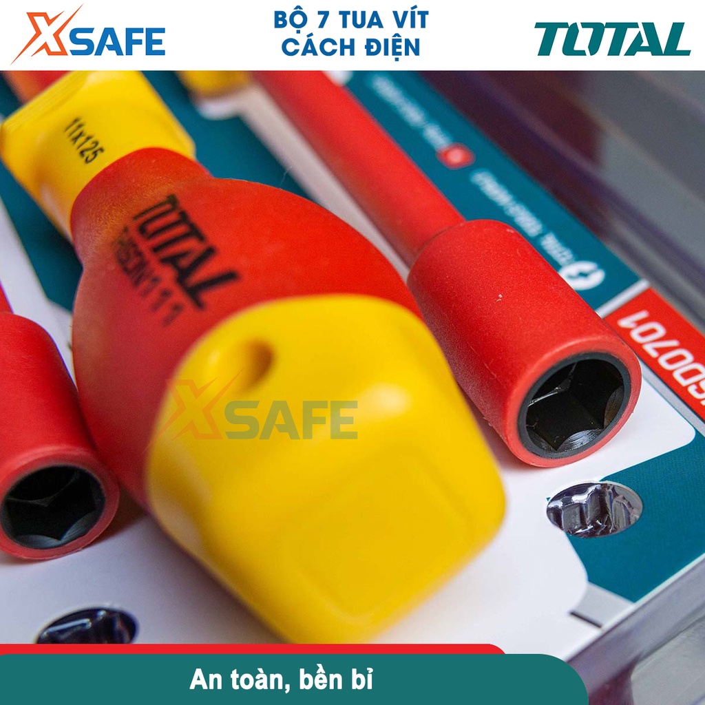 Bộ 7 tua vít cách điện TOTAL THKISD0701 cách điện 1000V chứng nhận VDE/GS, chất liệu hợp kim chống ăn mòn