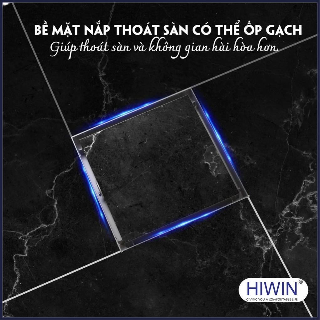 Phễu ga thoát sàn chống mùi hôi inox 304 mặt mờ kích thước 200x200mm HIWIN FD-T11