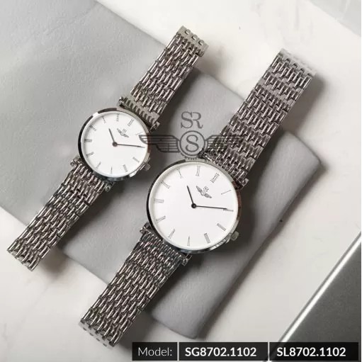 Đồng hồ nữ SRWATCH classic SL8702.1102 Mặt kính sapphire chống trầy nước mạ vàng sáng bóng trên nền trắng tinh tế