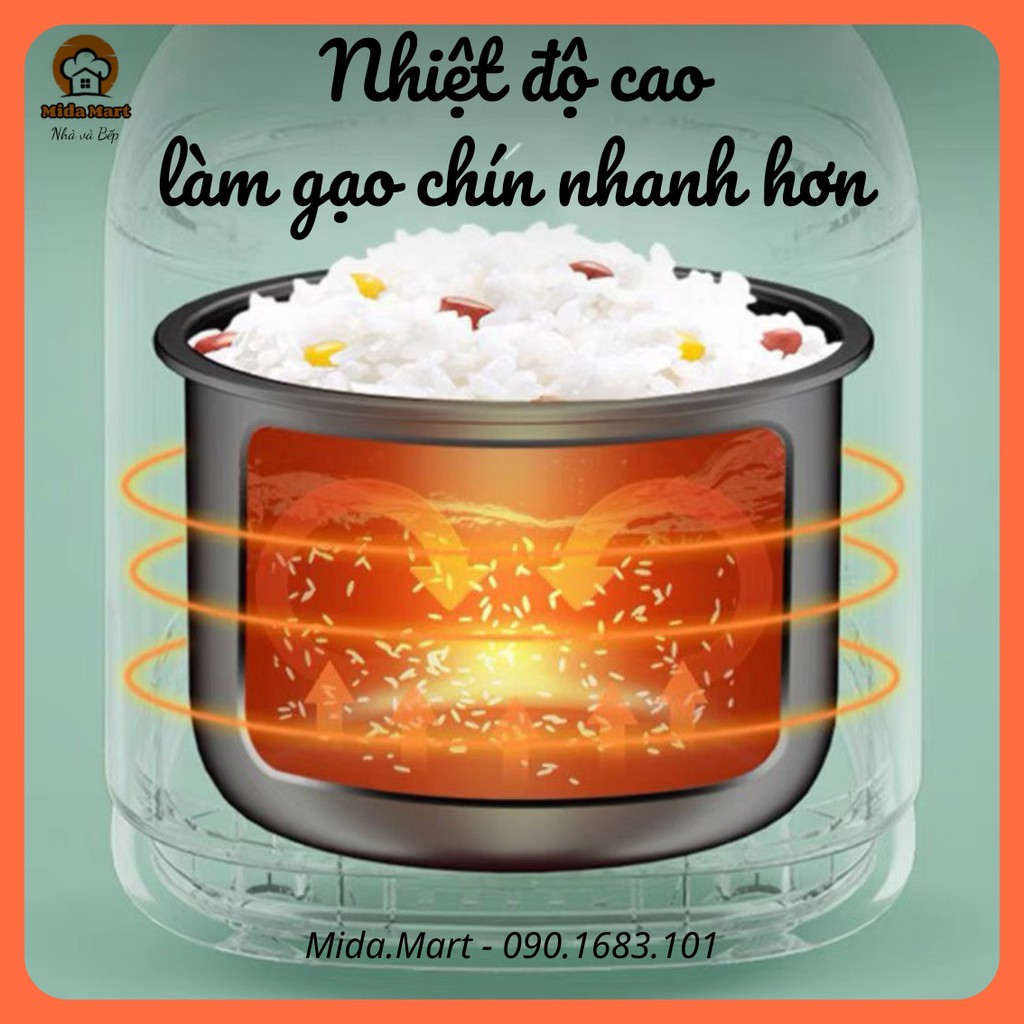 🔥NỒI CƠM ĐIỆN MINI MÀU XANH MINT DUNG TÍCH 1,2L PHÙ HỢP 1-2 NGƯỜI DÙNG MIDEA MB-FB12X1-418C CHÍNH HÃNG BẢO HÀNH 6THÁNG 🔥