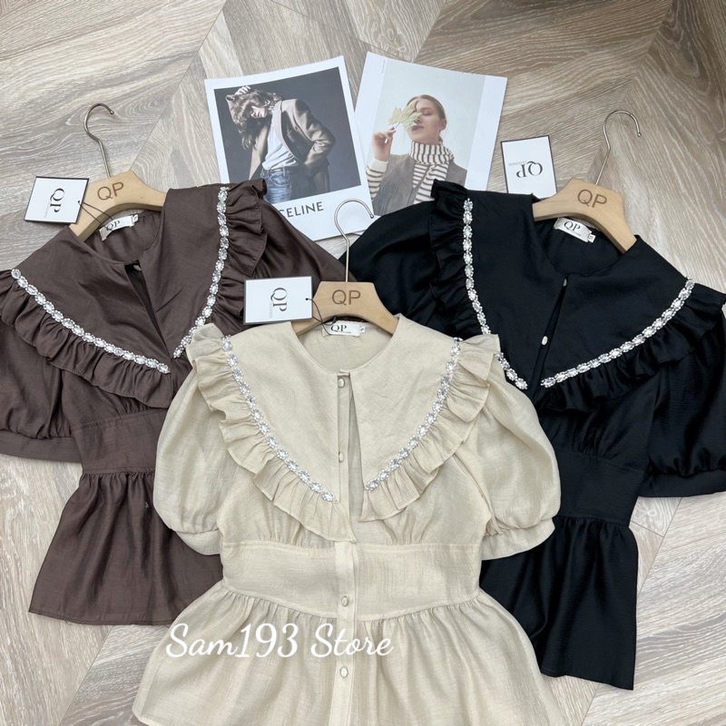 ÁO SƠ MI ĐÍNH ĐÁ CỔ PHA BÈO HOT NEW