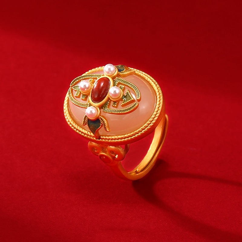 Elegant Chinese style vintage palace style enamel gold-plated ring