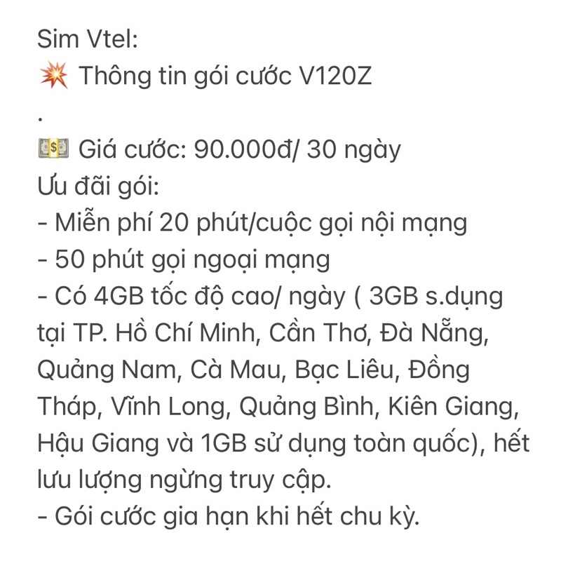 Sim V120z số gánh đảo, số dễ nhớ...