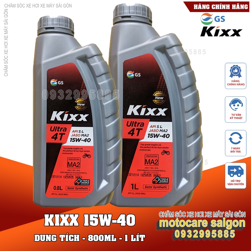Nhớt Kixx Ultra 4T 15w40 dành cho xe số dung tích 0,8L và 1L