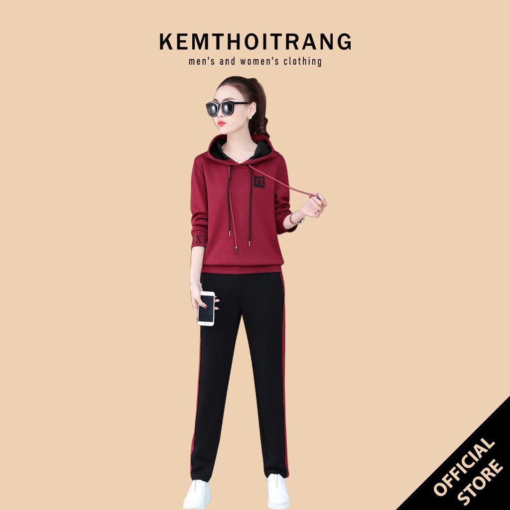 Set bộ đồ thể thao nữ thu đông dài tay thời trang KEMTHOITRANG - 4 size từ 45-85Kg tùy chiều cao