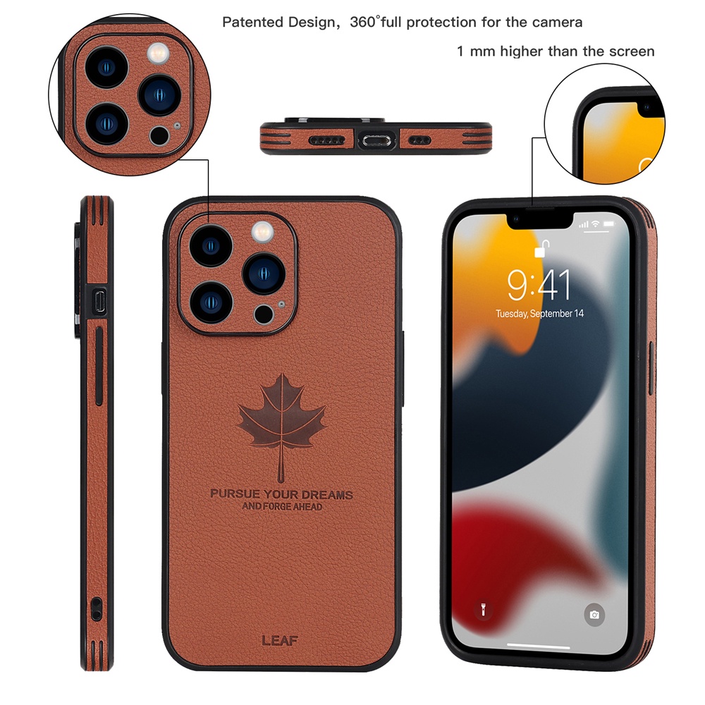 Ốp Điện Thoại Da Họa Tiết Lá Phong Chống Sốc Cho iPhone 13 12pro 11promax xs xr xsmax 13promax