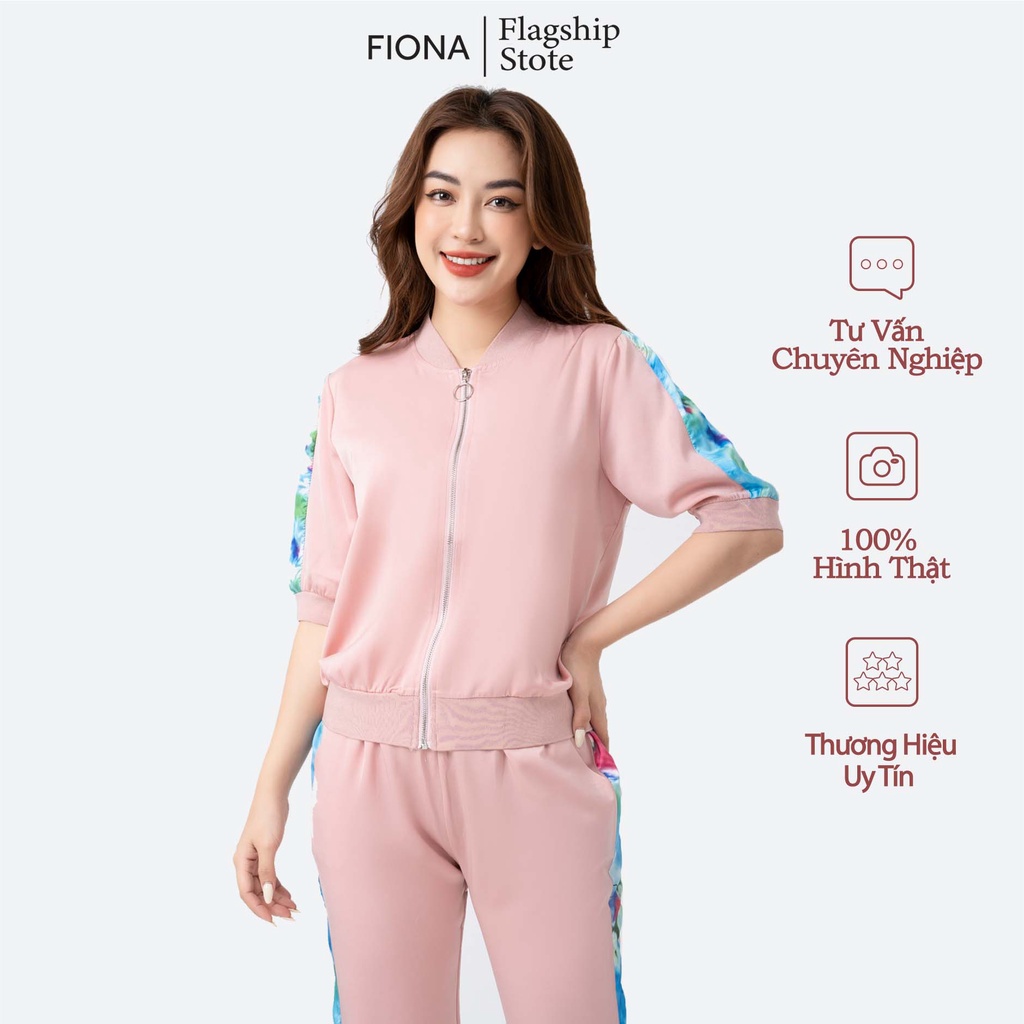 Sét bộ gồm áo lụa bomber nữvà Quần lụa dáng bo gấu thể thao mặc hè thu FIONA C352000, C552000