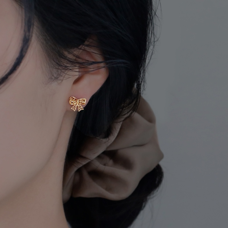 Bông tai bạc nữ DaLiA Jewelry nơ có đôi đủ màu trắng - vàng