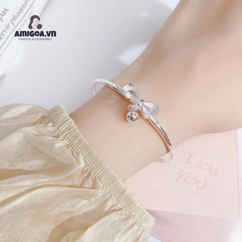 ✨✨Vòng Đeo Tay Bạc Đính Chuông Nơ Ngọt Ngào Dễ Thương Làm Quà Tặng Cho Bạn Gái/ Bạn Gái