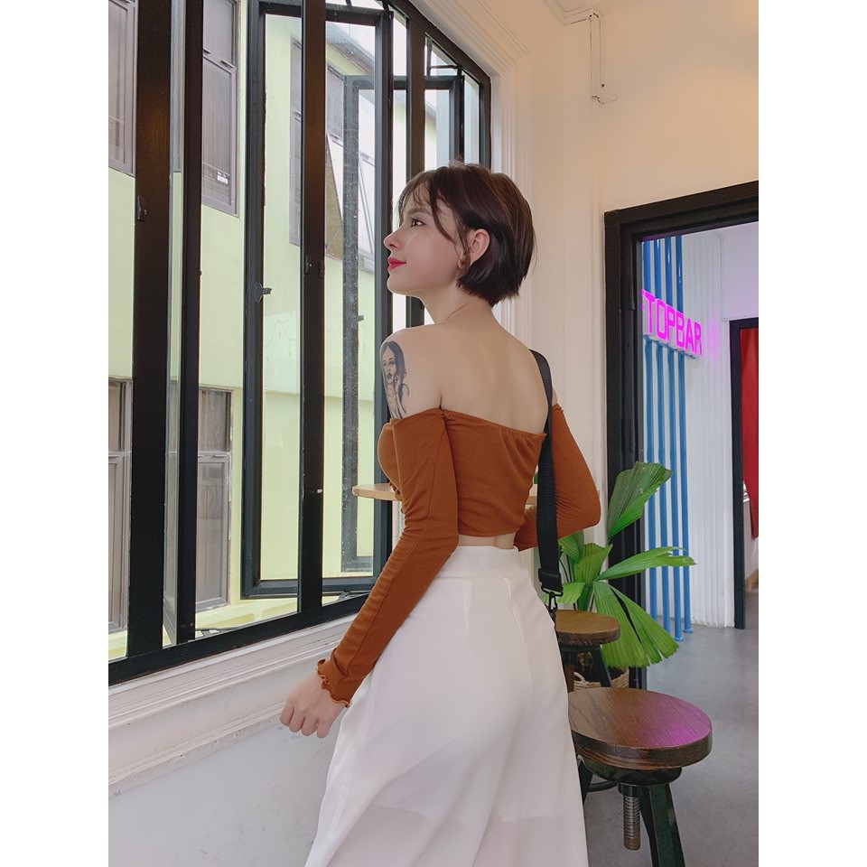 Crop tay dài trễ vai cột ngực
