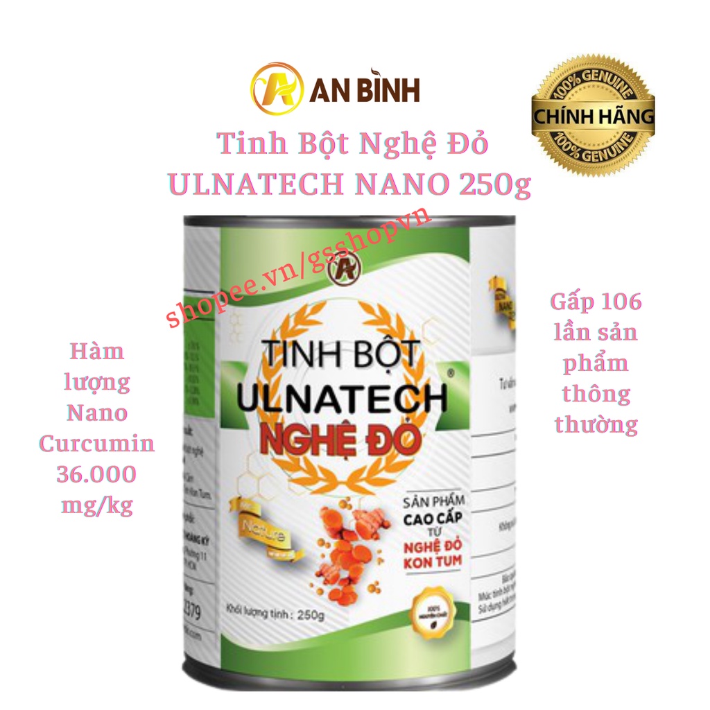 Tinh Bột Nghệ Đỏ ULNATECH NANO 250g An Bình, Tặng Chai Mật Ong, Tặng muỗng, Curcumin Rất Cao, Đẹp Da, Hỗ Trợ Viêm Dạ Dày