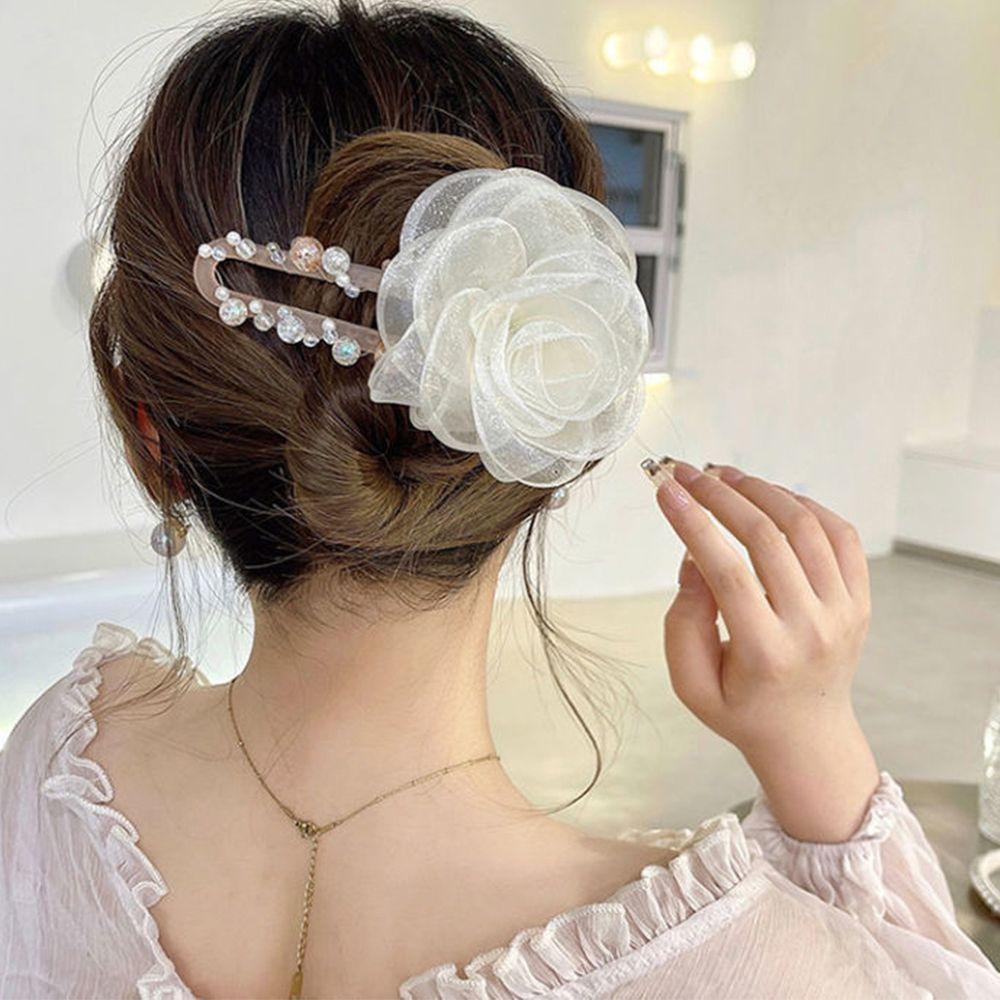 Kẹp Tóc Càng Cua Đính Hạt Và Hoa Hồng Kiểu Hàn Quốc Ngọt Ngào WMES15H