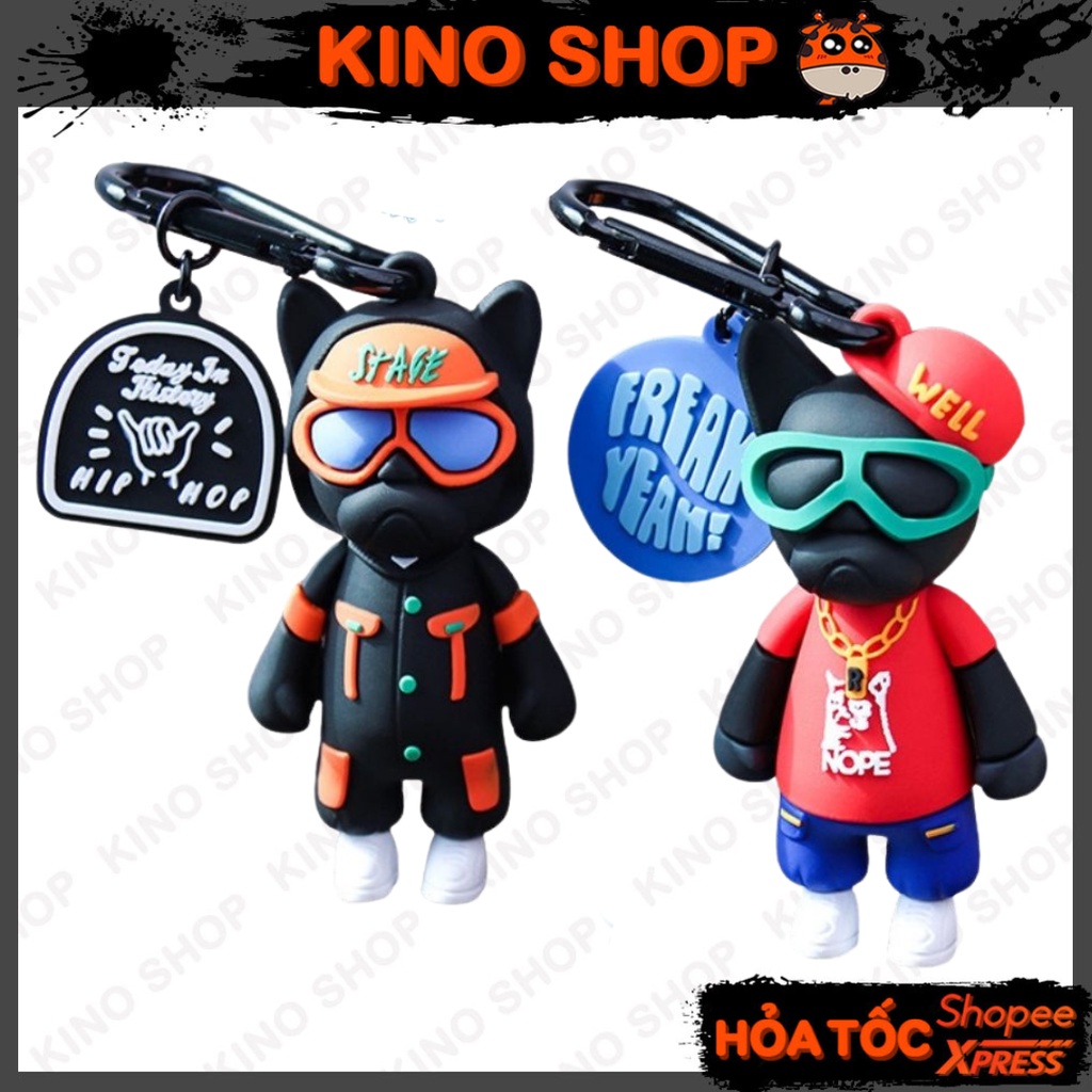 Móc khóa bulldog hiphop silicon kèm túi nhựa trong treo balo túi xách phong cách Unisex đẹp độc lạ KinoShop
