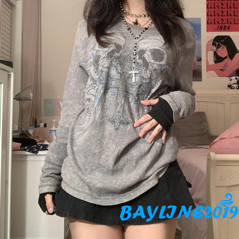 Áo Thun Tay Dài y2k E Girl Phong Cách Punk Đường Phố Cho Nữ