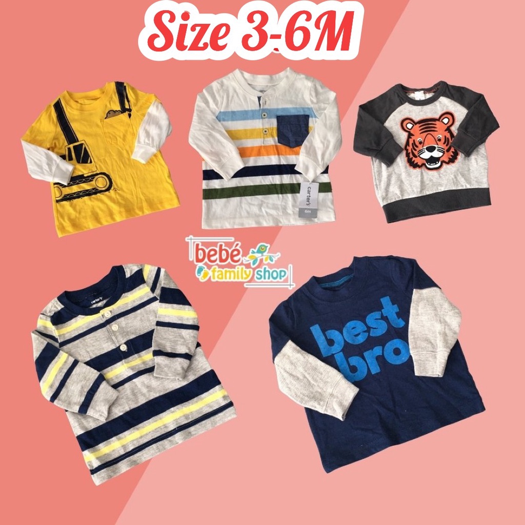 [Size 3-6M] Áo thun bé trai tay dài Carters/ áo thun bé trai dài tay thun cotton xuất dư - ATD - bebefamilyshop