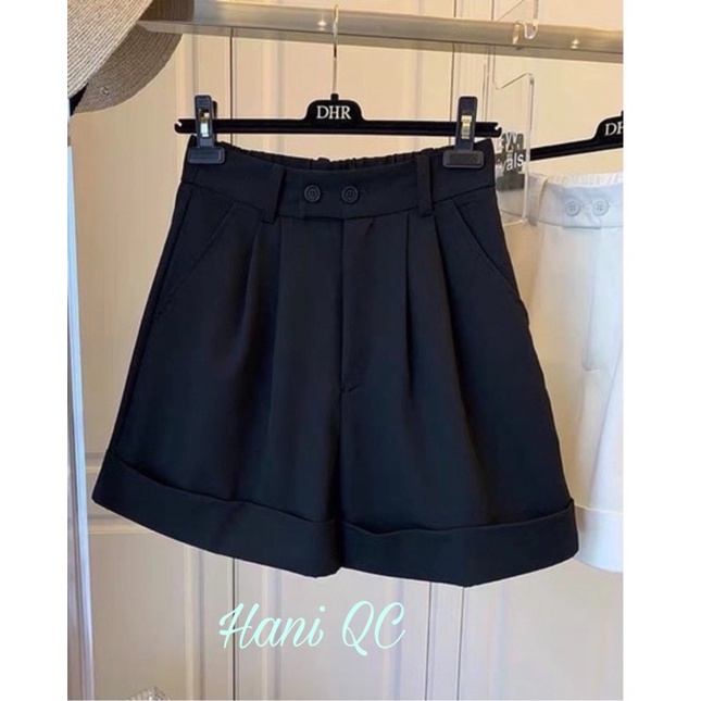 Quần đùi cạp cao chun sau 2 khuy H1125 , quần short nữ ống rộng lưng cao gập gấu trẻ trung cho nữ