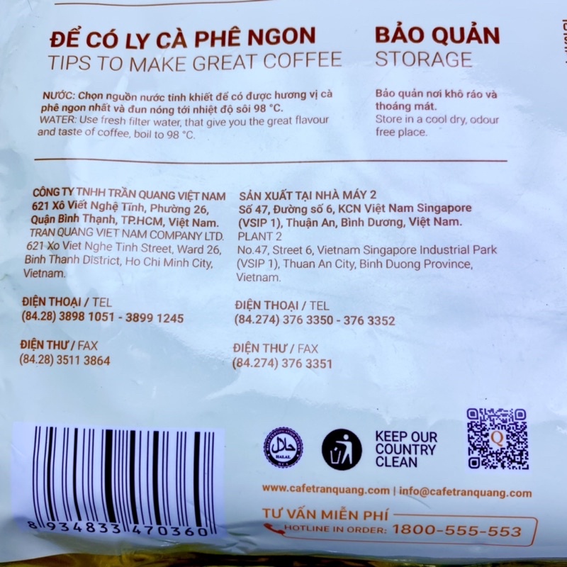 Cà phê hòa tan Arabica Trần Quang 500g (Bịch 24 góix20g) | BigBuy360 - bigbuy360.vn