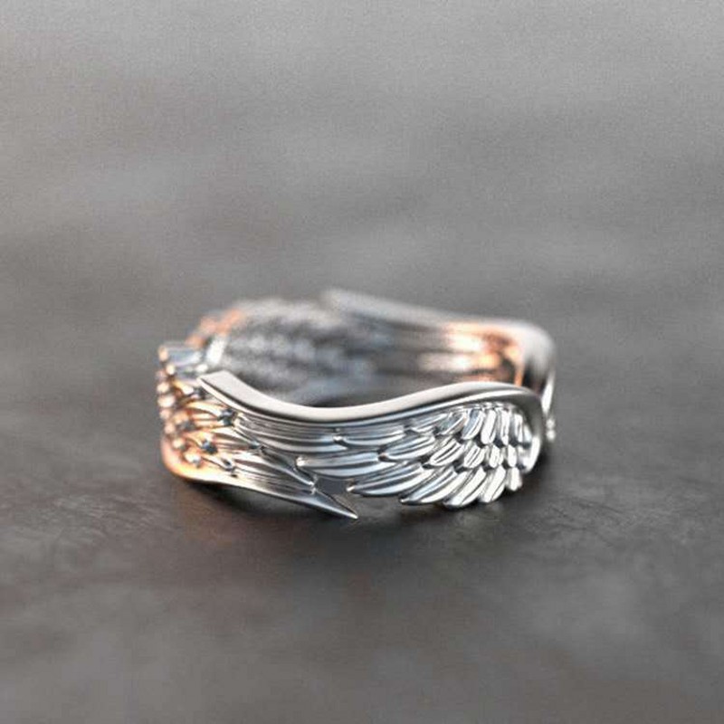 Nhẫn đính đá sapphire hình đôi tay đôi cánh thiên thần thời trang cho nam và nữ