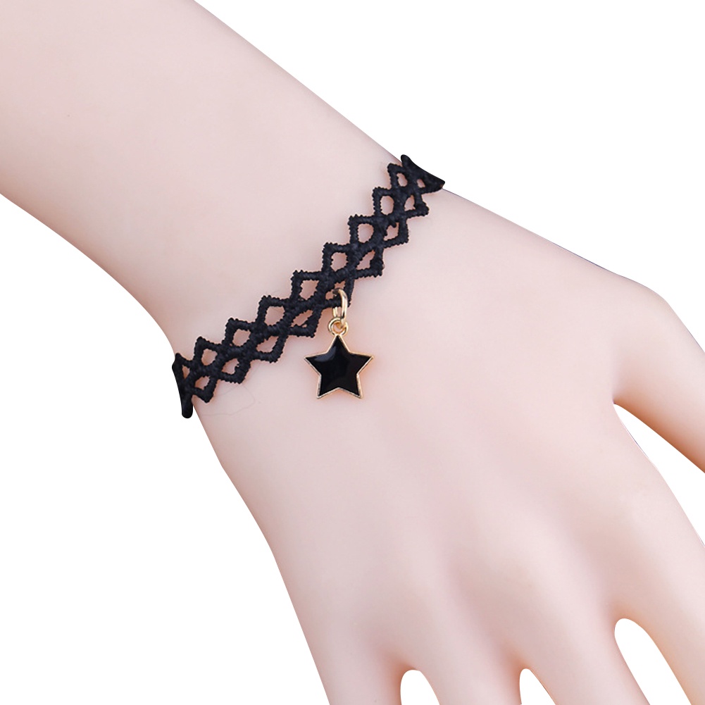 Vòng Tay Phối Ren Mặt Ngôi Sao Phong Cách Gothic Cho Nữ
