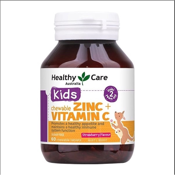 Viên nhai bổ sung Kẽm Vitamin C cho bé Healthy Care Kids Zinc + Vitamin C, 60 viên