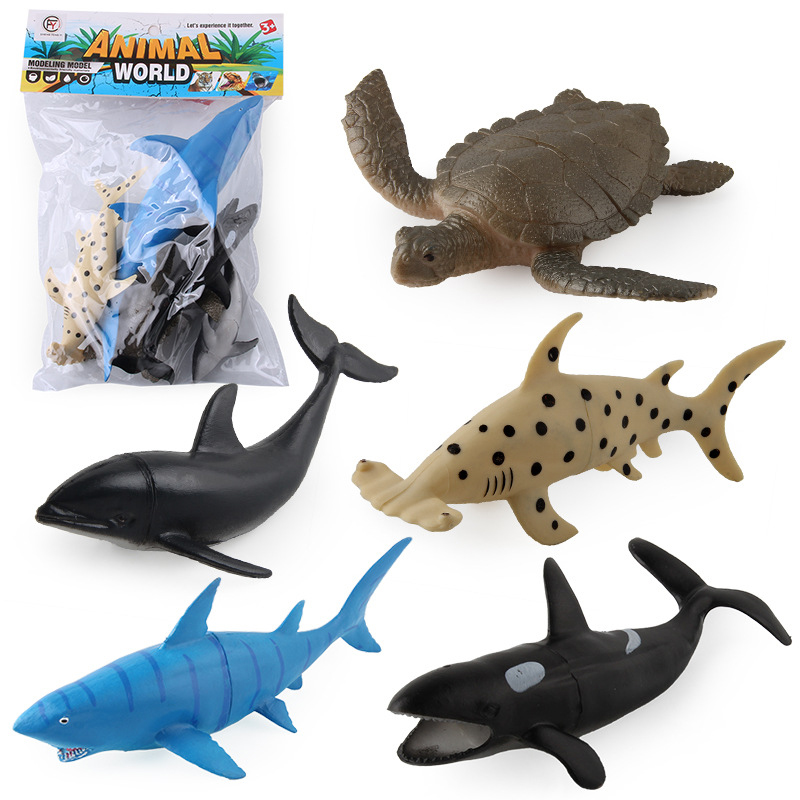 Monster Set 5 Mô Hình Động Vật Biển Sinh Động Bằng pvc megalodon Cá Mập Xanh Trắng Dành Cho Trẻ Em 3 +