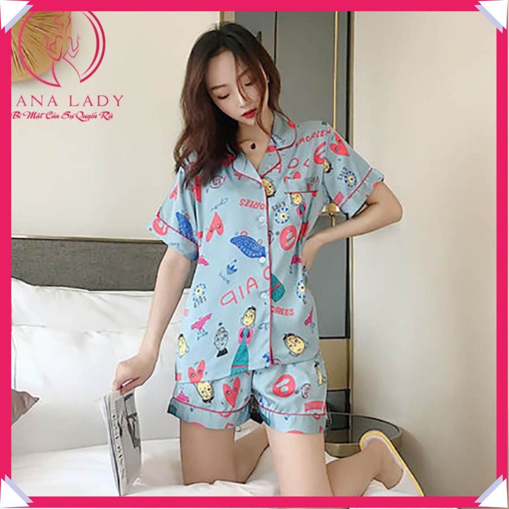 Pijama lụa tơ cao cấp họa tiết hoạt hình PJ358