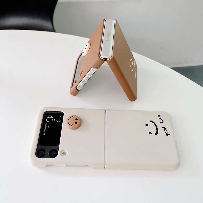 Ốp Điện Thoại Họa Tiết Mặt Cười Hoạt Hình Sang Trọng Phong Cách Hàn Quốc Cho Samsung Galaxy Z Flip 3 5G Z Flip4