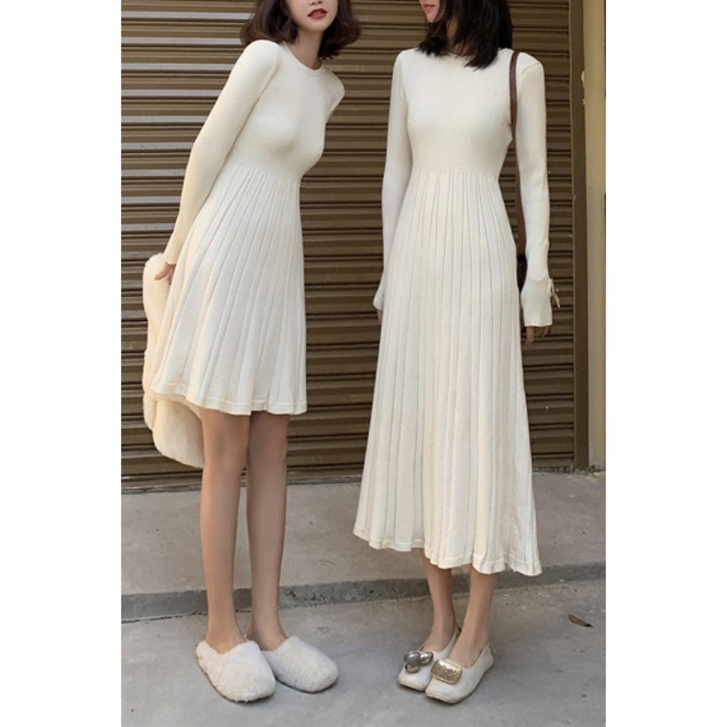 (HÀNG SẴN) Váy len dệt kim xòe xếp ly điệu đà style Hàn Quốc mùa thu đông dáng ngắn/dài | BigBuy360 - bigbuy360.vn