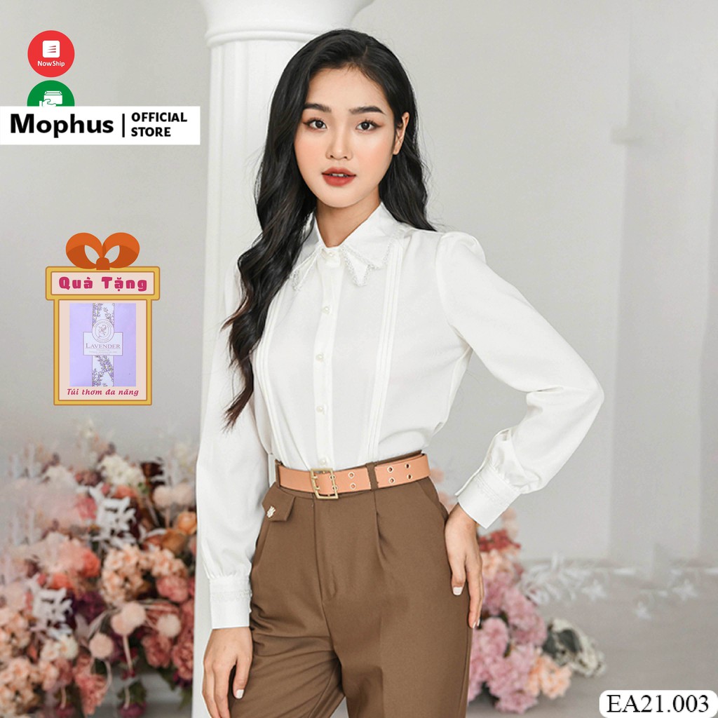Áo sơ mi trắng nữ tay dài, áo sơ mi công sở cao cấp Mophus EA21003