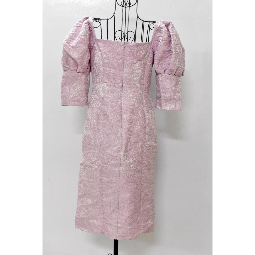 Đầm dự tiệc sang trọng Vải Gấm, tay phồng, xẻ tà (BT052)