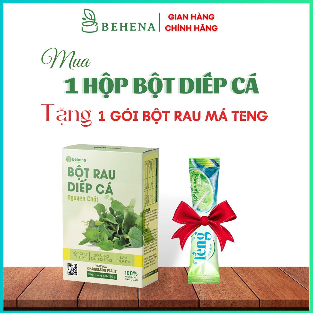Bột diếp cá nguyên chất Behena - Hộp 50g 20 gói- Hỗ trợi điều trị bệnh trĩ - Nóng gan- Nóng trong người - Mụn nhọt
