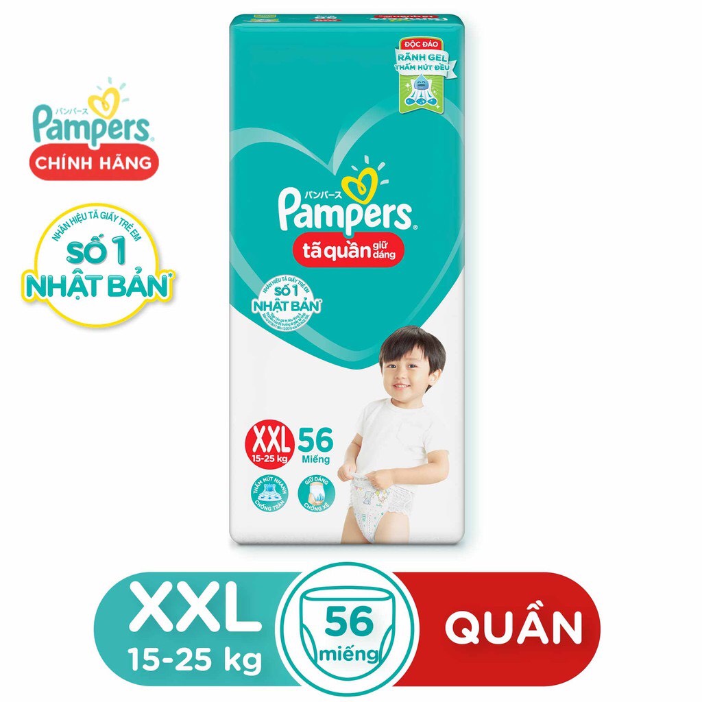 Tã/ Bỉm Quần PAMPERS Giữ Dáng Gói Cực Đại Size XXL (56 miếng, 15-25kg), Chống Xệ