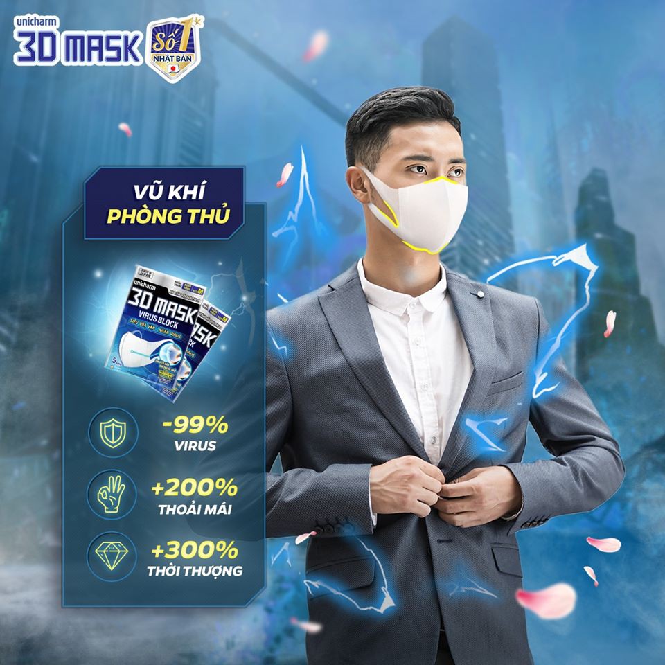 Khẩu Trang Ngăn Khói Bụi Unicharm 3D Mask Super fit - Gói 5 cái