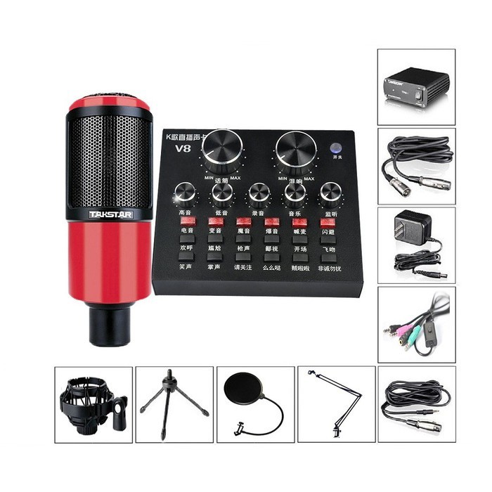 BỘ HÁT LIVESTREAM SOUND CARD V8 + MICRO K320 + CHÂN ĐẾ NB35 + MÀNG LỌC ÂM + DÂY LIVE + 2 DÂY XLR + NGUỒN 48V