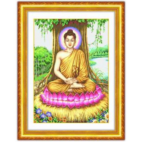 Tranh thêu chữ thập Phật thích ca dưới cây bồ đề P8647  chưa thêu