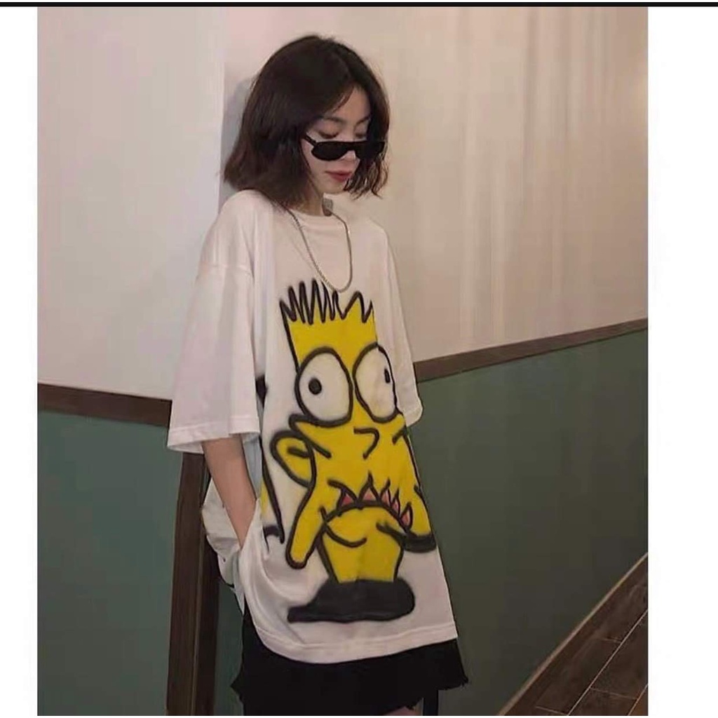 Set Đồ Bộ Nữ áo thun trắng in hình simson Kèm Quần đùi đen