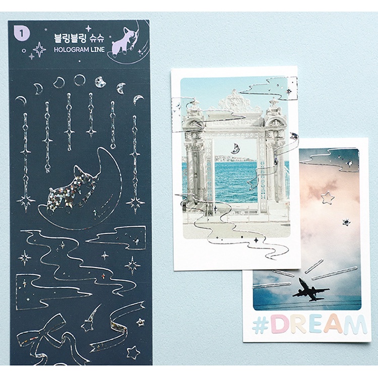 Tấm sticker Hologram, Twinkle line decor toploader, trang trí