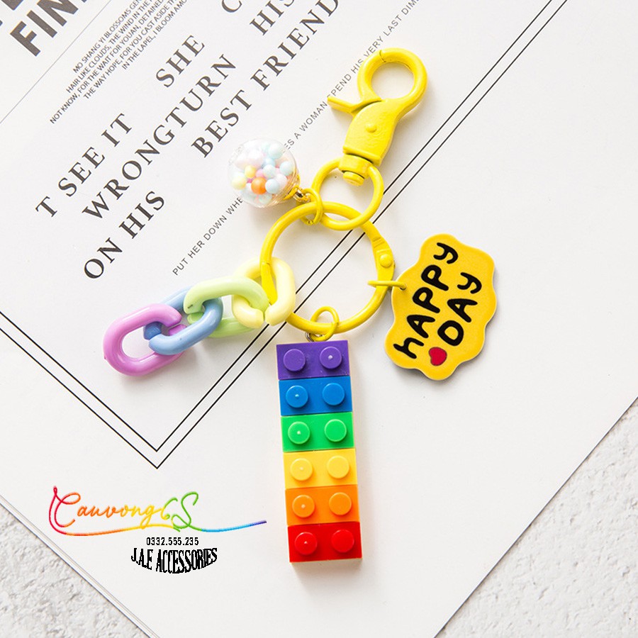 Móc khóa lego màu cầu vồng hoạt hình xinh xắn