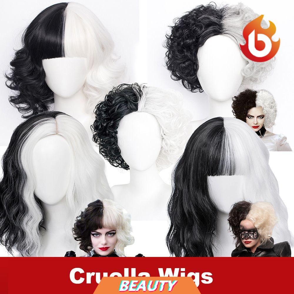Tóc giả nửa màu trắng nửa màu đen hóa trang nhân vật Cruella De Vil Kuila độc đáo