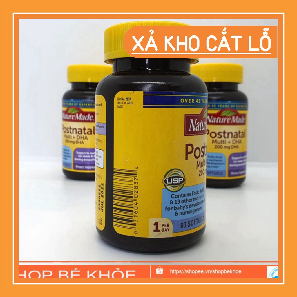 XẢ KHO LỖ VỐN Vitamin sau sinh Postnatal Multi +DHA Nature made - Postnatal 200mg DHA *(&
