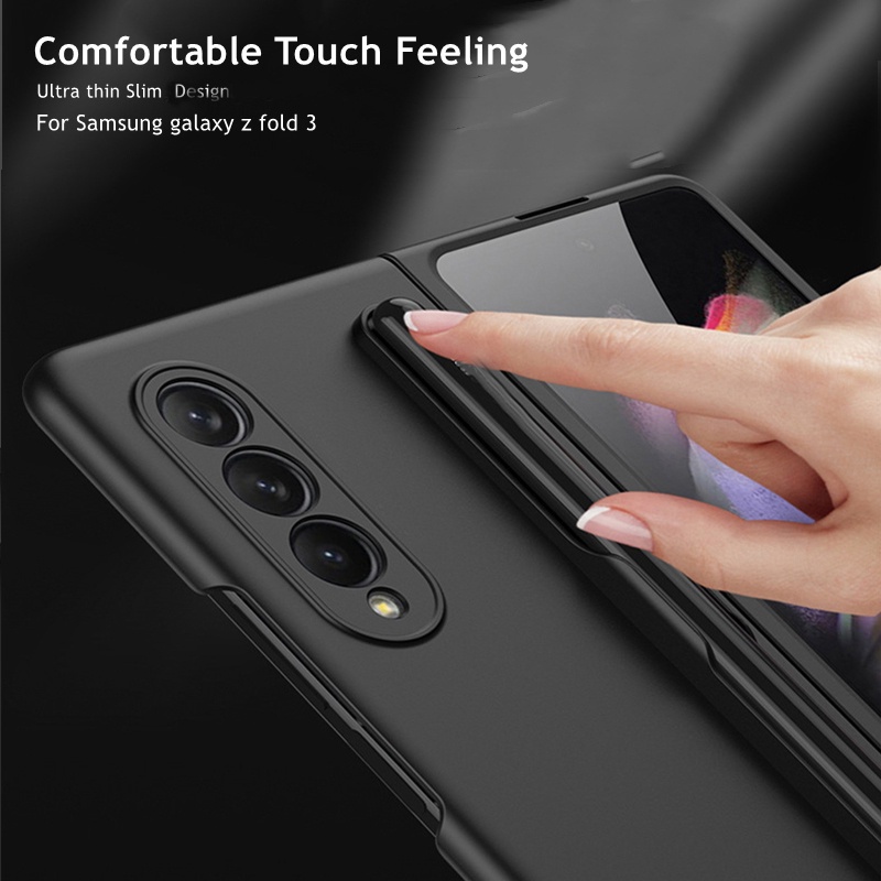 Ốp Điện Thoại Pc Cứng Siêu Mỏng Chống Sốc Màu Trơn Có Ngăn Đựng Bút Cho Samsung Galaxy Z Fold 3 1