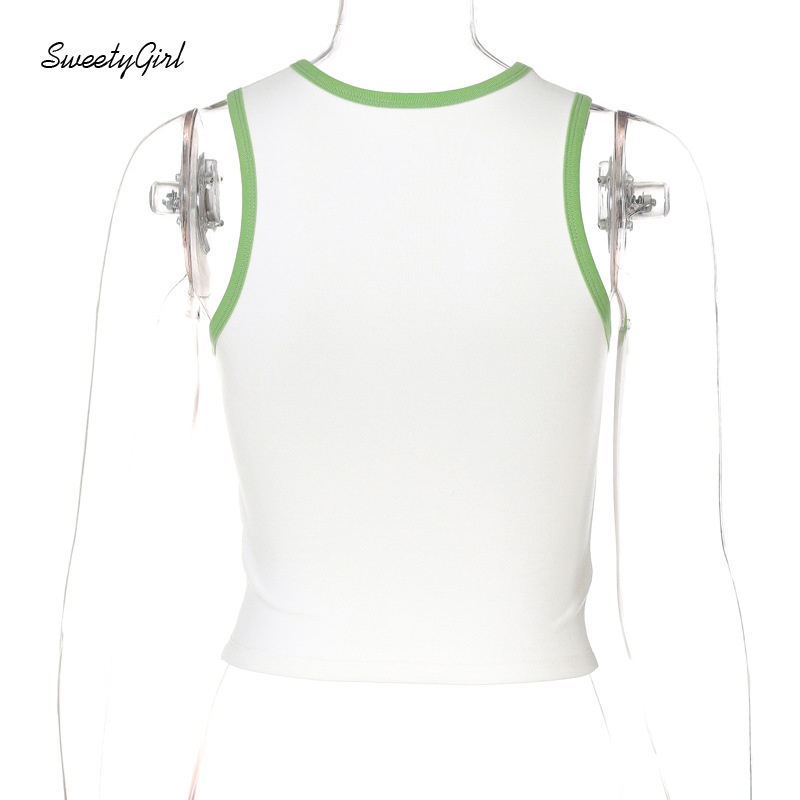 Áo Hai Dây Cổ Tròn In Chữ Màu Sắc Tương Phản Thời Trang Cho Nữ