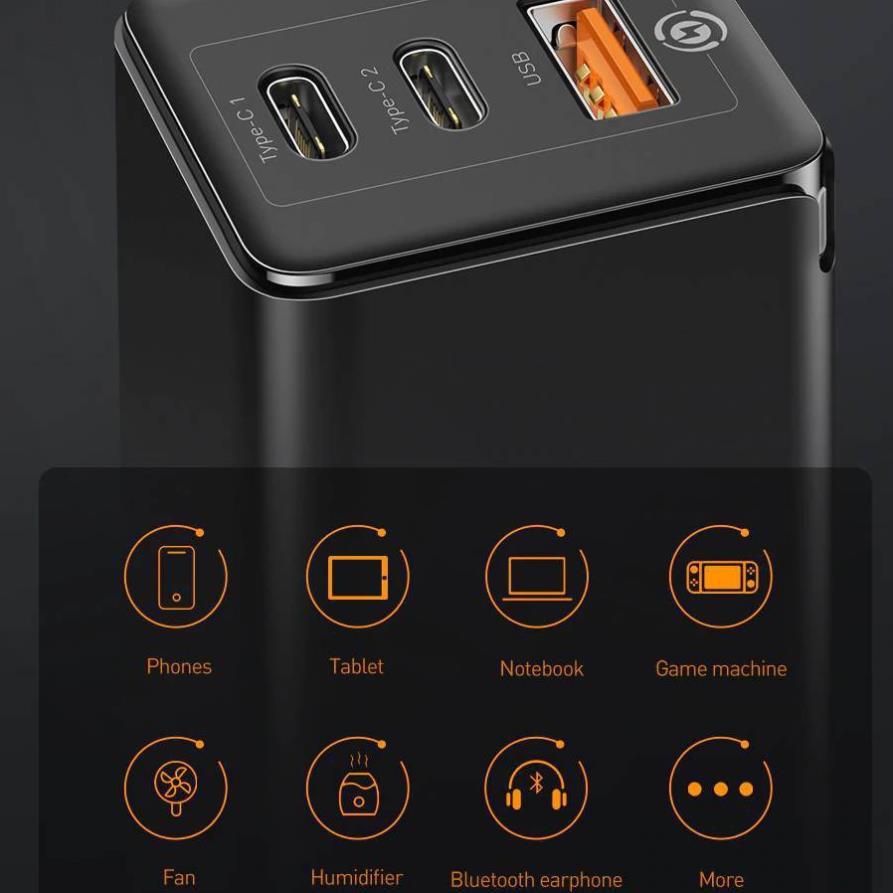 Adapter củ cóc sạc nhanh 65W đa năng 1 cổng sạc USB và 2 PD Type-C hiệu Baseus Mini GaN Travel - Hàng chính hãng