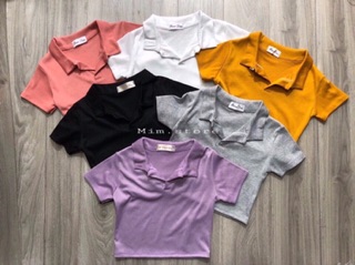 Áo croptop cổ bẻ ( trắng và đen)