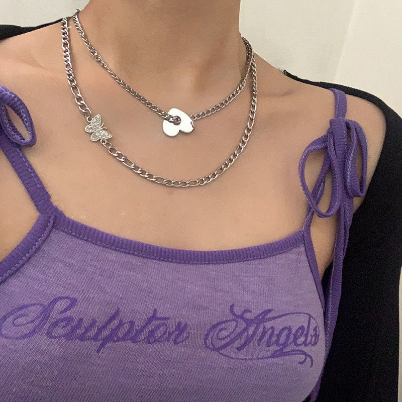 Dây Chuyền Mặt Hình Bướm Đính Đá Phong Cách Hip Hop