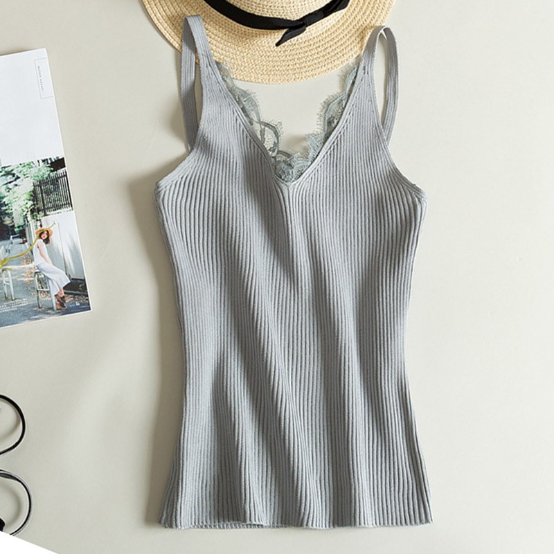 Áo không tay cổ chữ V phối ren thời trang | BigBuy360 - bigbuy360.vn